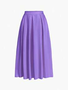 SHEIN LUNE A-Line Solid Color High Waist Slant Pocket Lavender Skirt - Purple - View 3