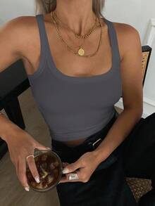 DAZY 女款夏季新款純色商務休閒掛脖上衣 - 灰色 - 查看 1