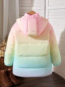 Chaqueta casual con capucha de invierno para niña, de manga larga con cremallera y cuello, en estilo ombré - Multicolor - Ver 2