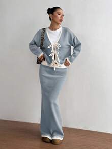 Flirla 2pcs Ombre Bowknot Strap Casual Basic Knit Set, Autumn/Winter - Multicolor - View 6