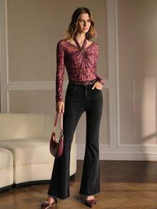 MOTF PREMIUM 秋冬毛边喇叭牛仔裤 - 黑色 - 查看 8