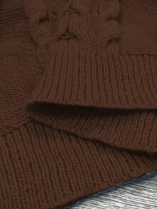 Elenzga 大码女式休闲纯色圆领长袖毛衣 - 咖啡棕 - 查看 7