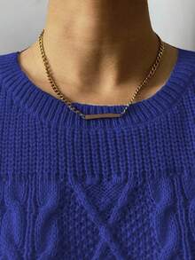 Elenzga 秋冬大码纯色休闲针织毛衣 - 藍色 - 查看 3