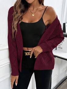 EMERY ROSE Casual Comfortable Hollow Diamond Pattern Cardigan For Women