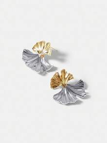 MOTF PREMIUM PENDIENTES DE DISEÑO ÚNICO CON TEXTURA METÁLICA DE DOS TONOS EN FORMA DE HOJA DE ALMENDRA - Dorado - Ver 8
