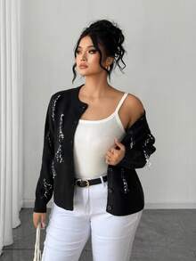 Elenzga Fashionable Elegant Date Party Design Handmade Tassel Short Sweater Cardigan, Plus Size, Autumn/Winter Exquisite Button-Up Black Knit Jacket - Black - View 5