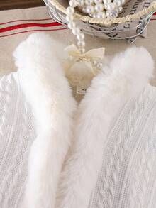 SHEIN Elladie kids 年轻女孩毛茸茸无袖披肩夹克，时尚优雅斗篷，冬季短款百搭外套 - 白色 - 查看 7