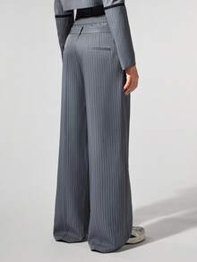 Menodora SHEIN Sport Pantalones rectos holgados y casuales de tejido a rayas para mujer en otoño/invierno - Gris Claro - Ver 2