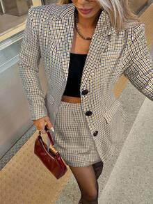 Siren Gaze Women's Plaid Minimalist Casual Long Sleeve Jacket And Skirt Suit In Fall/Winter Summer Elegant - Yellow - View 1