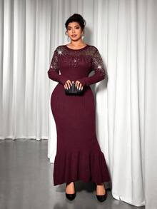 Allurite Christmas Plus Size Sweater Dresses - Burgundy - View 7