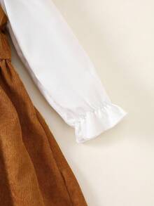 Elladie kids Robe de mode confortable pour l'automne/hiver avec col à volants, manches longues, épissure blanche et décoration de nœud de café mignon pour jeune fille - Café - Voir 5
