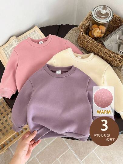 LMoss Kids 3pcs Baby Girl Knitted Solid Color Crew Neck Casual Sweatshirt Set Fall Winter
