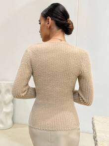 Lavishia Khaki Faux Fur V-Neck Long Sleeve Fitted Women Sweater In Fall/Winter Winter Clothes Winter Clothes For Women Women's Winter Sweater Going Out Outfit Tops For Going Out Long Sleeve Going Out Top Chic Blouse For Women Fall Clothes For Women Fall Outfits For Women Autumn Outfits For Women Autumn Clothing For Women