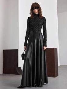 Ontre 2025 New Arrival Autumn/Winter Women's Tops, Polka Dot Fabric, Fitted Silhouette, Casual Chic & Versatile, Black Tight Fitting Turtleneck Sweater, Flattering, Slimming, Business Casual, Office Wear, Daily Outfit, Autumn/Winter, Halloween, Christmas, Valentine's Day, Thanksgiving, Long Sleeve, Ladies Office Attire, Wedding Guest Outfit, Tea Party, Holiday Party, Minimalist Elegant, Urban Stylish, Fashionable Women Blouse