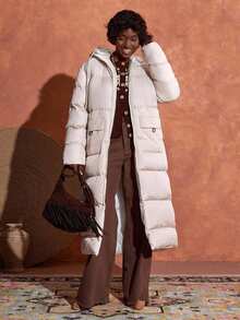 EURMUSE Puffer Jacket With High Collar And Front Zipper, Warm And Puffy Winter Outerwear, Waterproof Fabric - Beige - View 3