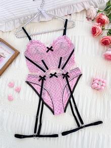 SHEIN Conjunto de 4 piezas de sujetador con aros sexy de la serie dulce - Multicolor - Ver 6