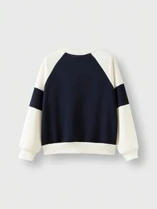 JNSQ Tween Boy Casual Pullover Sweatshirt, Loose Fit Colorblock Graphic Print Long Sleeve Crew Neck Top, Suitable For Autumn, Winter Daily Wear, Outdoor Activities, Vacation, Streetwear, Party And Leisure