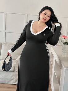 Modelyn Modisches Lässig Sexy Kleid in Große Größen für Damen, hochelastisches, weiches und bequemes besticktes Kleid, Lässig Kleid für junge Damen - Schwarz und Weiss - Übersicht 6