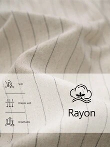 SHEIN LUNE Casual Minimalist Linen Long Sleeve V-Neck Loose Straight Striped Textured Fabric Women's Suit Set, Autumn/Winter - Khaki - View 8