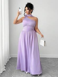 Elenzga Plus Size Women Purple Long Knitted Dress With 3D Floral Decor, Suitable For Parties - Purple - View 7