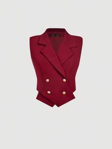 SHEIN MOD Áo vest vest hai hàng khuy ve lật dành cho nữ đi dự tiệc đêm hòa nhạc mùa thu/đông - Màu Đỏ Sâu - Xem 1