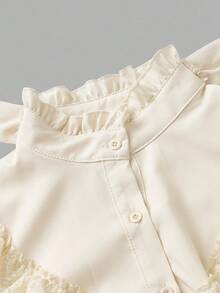 SHEIN MOD Apricot Ruffled Long-Sleeved Blouse With Big Bow,Long Sleeve Tops - Apricot - View 3