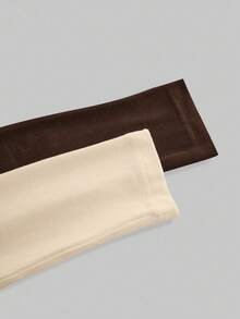 SHEIN EZwear 2pcs Women Crew Neck Casual Fitted Long Sleeve T-Shirt Set, Dark Brown & Light Beige, Suitable For Autumn/Winter - Multicolor - View 8