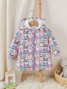 SHEIN 可爱卡通图案保暖连帽衫，百搭秋冬款，女婴设计 - 彩色 - 查看 4