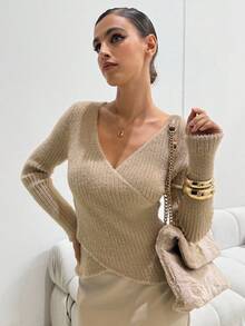 Lavishia Khaki Faux Fur V-Neck Long Sleeve Fitted Women Sweater In Fall/Winter Winter Clothes Winter Clothes For Women Women's Winter Sweater Going Out Outfit Tops For Going Out Long Sleeve Going Out Top Chic Blouse For Women Fall Clothes For Women Fall Outfits For Women Autumn Outfits For Women Autumn Clothing For Women