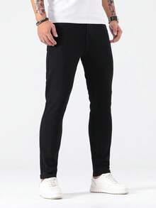 Manfinity Homme 男士时尚休闲修身口袋牛仔裤 - 黑色 - 查看 3