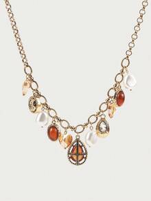 Glisma 1 pieza Collar con colgante de gota de agua estilo vintage chapado en oro de 18K con perla falsa para mujeres