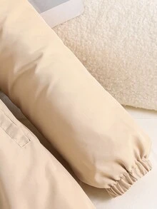 Teen GirlCasual Loose Fit Thickened Faux Fur Collar Waist Cinched Mid-Length Jacket, Autumn/Winter, Korean Style - Apricot - View 5