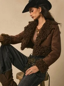 Easelle Faux Fur Coat Fur Gray Autumn Winter Coat Outerwear Fur Coat Teddy Fur Coat Brown Retro Nomadic Casual Autumn Winter 2025 Brown Suede - Mocha Brown - View 8