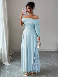 Selianne Váy Maxi thắt eo họa tiết hoa 3D thanh lịch mới dành cho nữ - Màu xanh nhạt - Xem 4