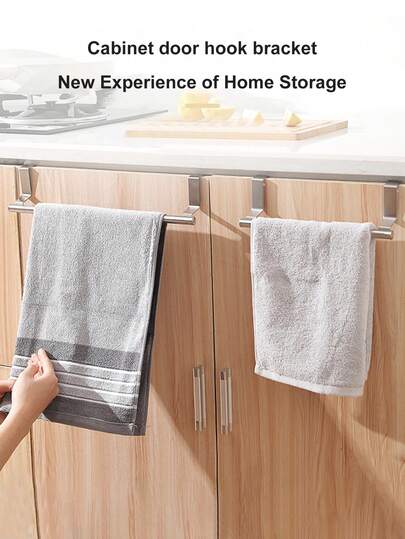 1pc,Household Towel Rack Non-Punched Wall Hanging Behind The Door Storage Rack Non-Nailed Single Pole Towel Rack Rag Hanging Rod,Kitchen Organization And Storage