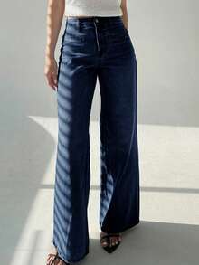 DAZY 女士水洗浅色长款牛仔裤，四季皆宜 - 藏蓝色 - 查看 5