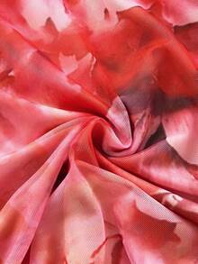 Soleia 女士度假两件套针织印花网眼露背扭纹抽绳褶饰修身套装，派对性感约会海滩度假夏季服装，节日约会下午茶，婚礼季节，海滨邮轮度假，城市度假，波西米亚风度假，音乐节 - 酒紅色 - 查看 7