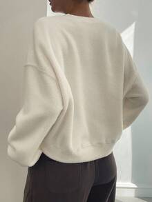 Livesso 女士宽松商务休闲简约保暖内衬厚款运动衫，秋冬 - 米色 - 查看 3