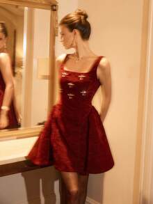 Poéselle 女式无袖长款水钻装饰连衣裙 - 紅色 - 查看 6