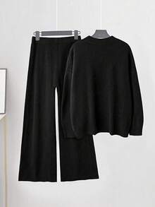 Joress Damski sweter z dzianiny wełnianej w dużym rozmiarze, komplet wypoczynkowy, kolor kawowy