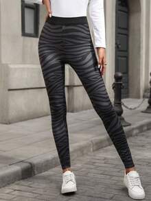 EMERY ROSE 女士修身休闲斑马纹紧身裤，适合日常外出和锻炼 - 彩色 - 查看 3