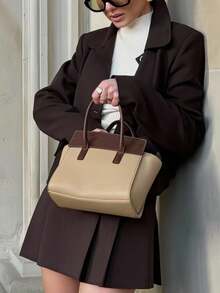 INAWLY New Vintage Style Jacket & Pleated Midi Skirt 2-Piece Set For Women - Coffee Brown - View 3