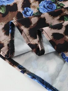 SHEIN VCAY Áo hai dây họa tiết hoa và da báo màu xanh cỡ lớn - Màu xanh lam - Xem 4