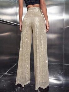 SHEIN BAE High Waist Sequins Wide Leg Pants