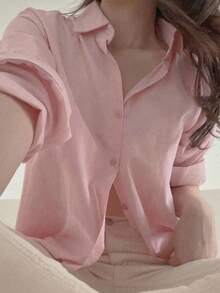 DAZY Áo cánh trơn màu rộng rãi, đa năng, thường ngày cho nữ, quần áo mùa thu, áo dài tay - Hồng - Xem 9