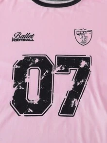 SHEIN 青少年女孩百搭街头篮球服宽松蝴蝶结领撞色T恤+喇叭裤套装 - 彩色 - 查看 5
