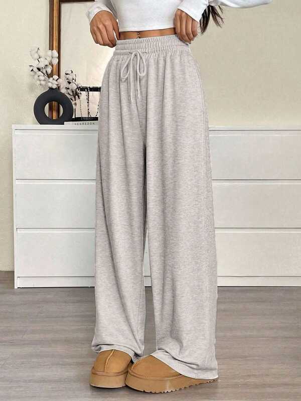 SHEIN EZwear Women's Casual Drawstring Waist Loose Khaki Sweatpants, Summer Business Casual Woman,Cargo Pants Graduation,Back To School Outfits,Graduation,Teacher Outfits For Women,Back To School