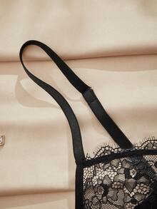 Charlaine 1pc Black Front-Closure Underwired 3/4 Cup Lace Trim Bra, Everyday Wear, Office, Casual, Alluring, Backless - Black - View 10