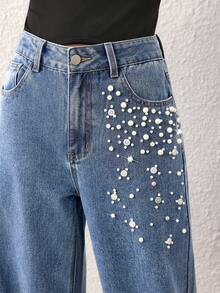 Selenza Women's Fashion Commuter Studded Decoration Wide-Leg Jeans - Blue - View 7