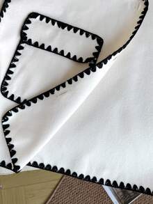 SHEIN Teen Girls Casual Two-Tone Edge Trim Short Jacket, Autumn Short Cardigancrop Cardiganblack And White Jacketcardigan White,White Solid Jacket, Back To School Season, Warm Winter Jacket, Girls Jacket - Apricot - View 7